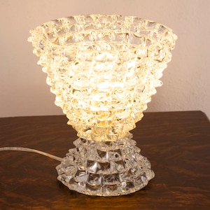 Murano glass table lamp Barovier style rostrato pure crystal color, handmade Made in Italy