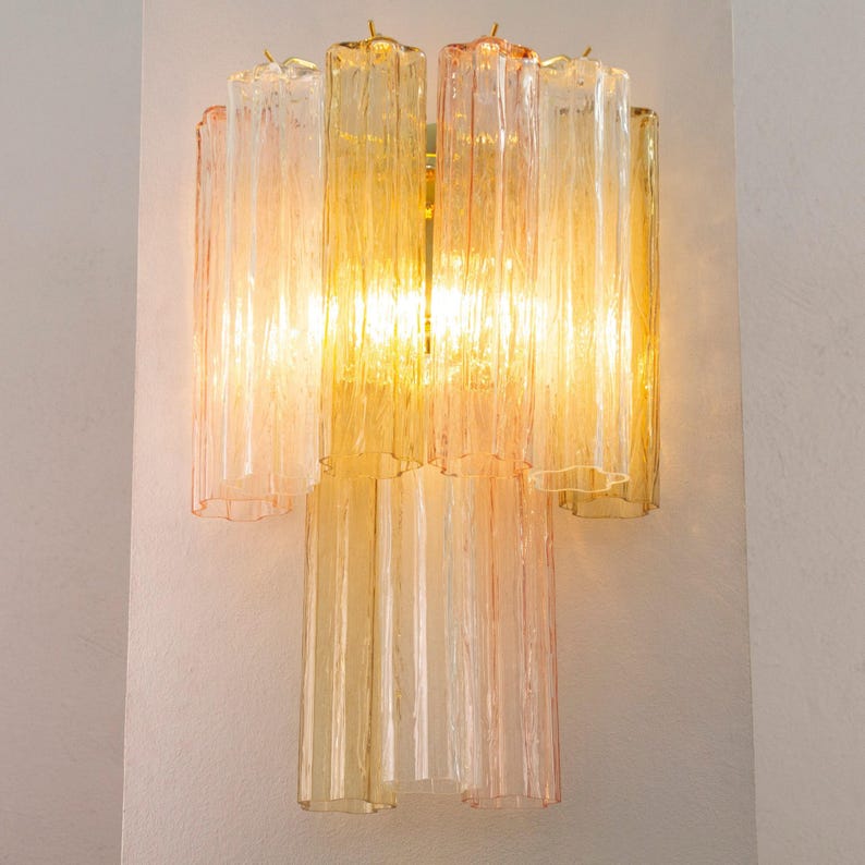 Italian wall light Murano Multicolor 2 tier - Mid-Century hi-end decorative lamp image 6