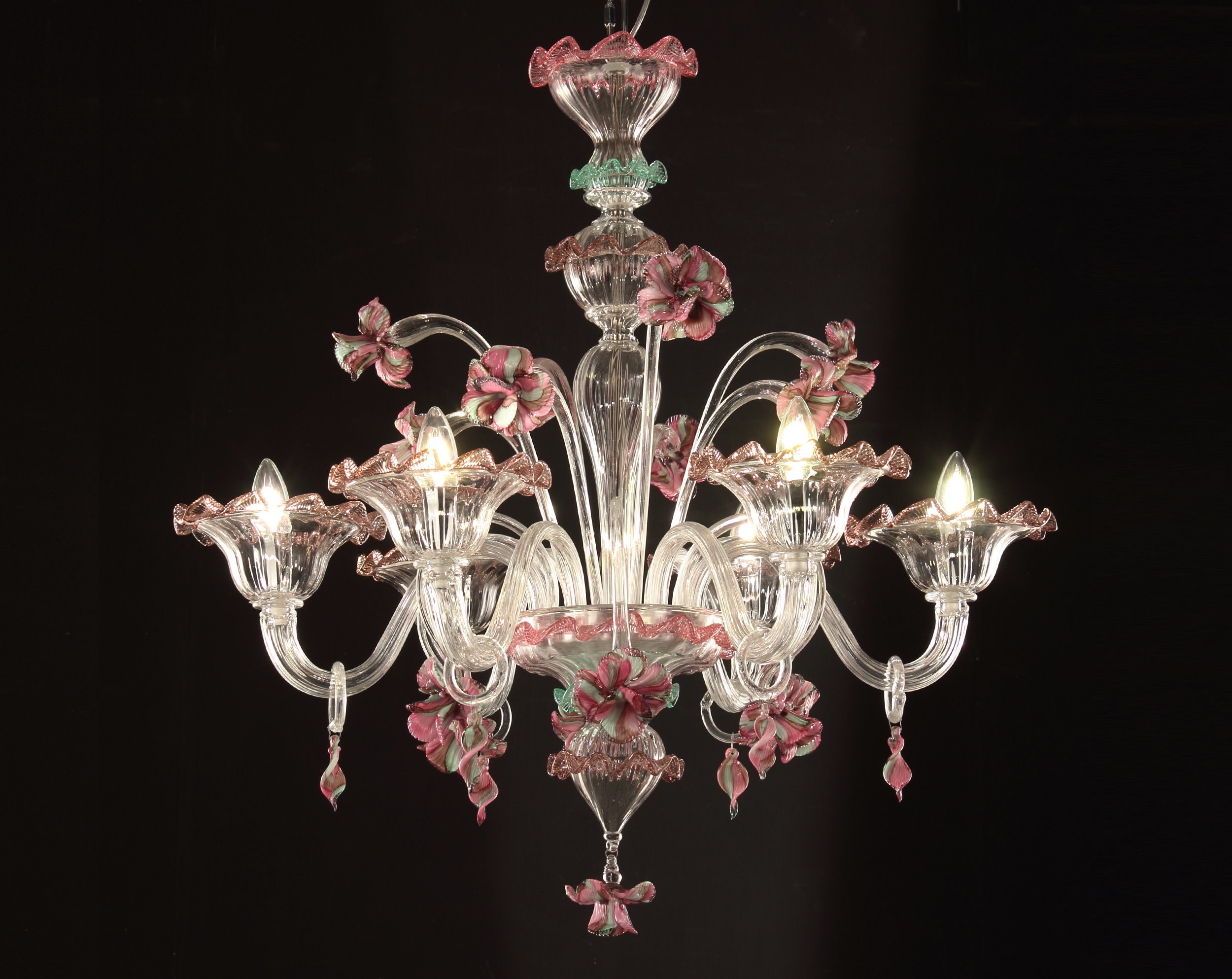 Venetian Blown Murano Glass Chandelier With Amethyst, Pink