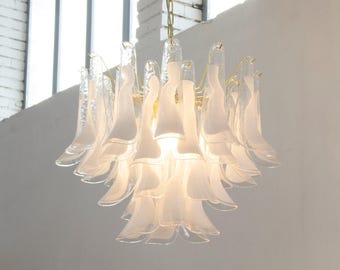 Murano Chandelier Petali Ø65 cm - White Venetian Glass Hand-blown Italy - customizable light