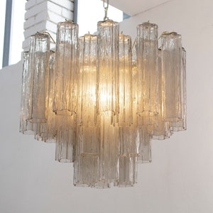 Suspension lamp Made in Italy Tronchi in grey classic Murano glass, vintage style ceiling chandelier 58 cm diameter