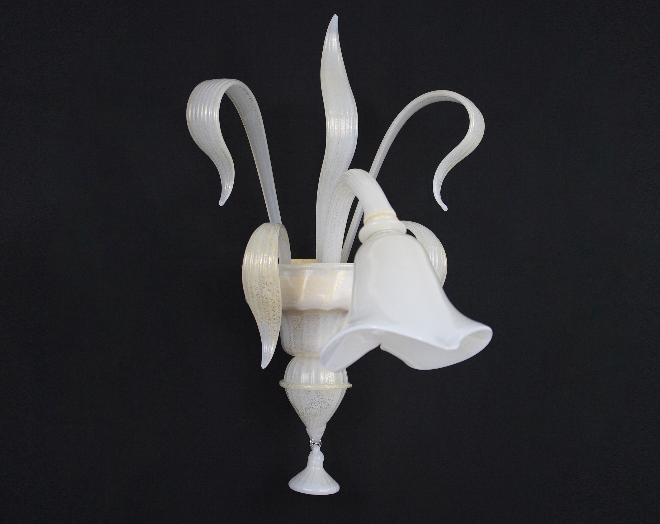In stock! Handmade white gold Original Murano glass wall sconce, handmade Made in Italy wall lamp