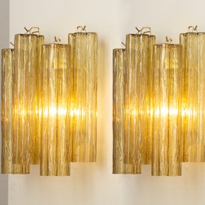 Set of 2 Wall sconce with Murano glass straw color Made in Italy, vintage style wall lamp with glass trunk