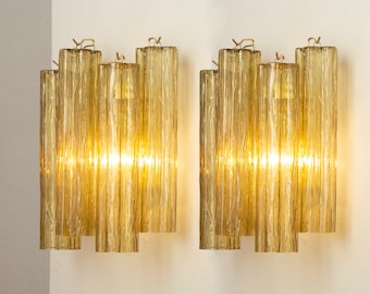 Set of 2 Wall sconce with Murano glass decorated smocked color Made in Italy, vintage style wall lamp with glass trunk