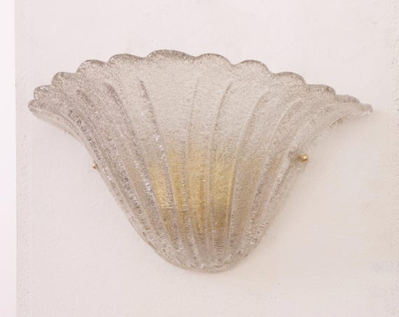 Murano Glass Wall Lamp: Smoky Vintage Sconce Shell-Shaped (Handmade Italy)