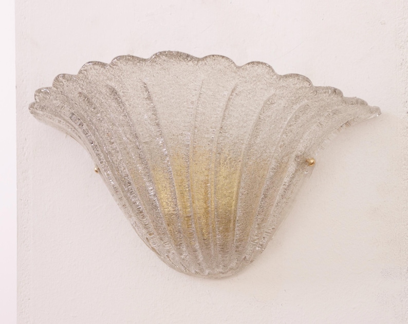 Murano Glass Wall Lamp: Smoky Vintage Sconce Shell-Shaped (Handmade Italy) image 1