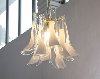 Lámpara de suspensión Petali Ø33 cm Made in Italy en cristal y cristal de Murano blanco, lámpara de diseño de estilo vintage
