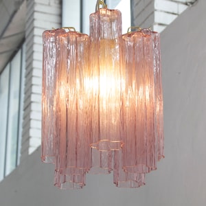 Suspension lamp Made in Italy Tronchi in amethyst Murano glass of vintage design, ceiling chandelier 28 cm diameter