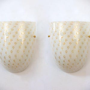 Set of 2 Murano Glass Wall Sconces, Gold Decoration, Made in Italy Barovier Style