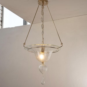 Handmade Murano Glass Lantern Pendant Lamp. Italian Artistic Suspension Light, 90cm Height, Unique Home Decor