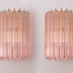 Murano Glass Wall Sconces (set of 2) Pink Vintage Style - Faceted Prisms