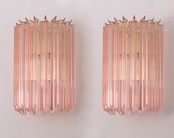 Set of 2 Made in Italy quadriedri Murano glass pink color wall sconce, elegant wall lamp italian design vintage style