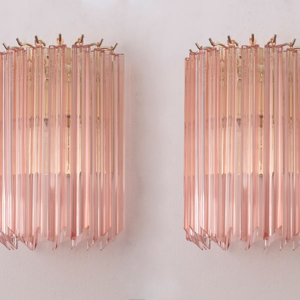 Set of 2 Italian Murano Glass Wall Sconces, Vintage style pink Lighting