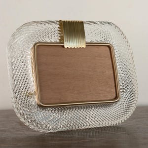 Murano photo Frame Twisted Clear Glass, Natural Patina Brass unusual landscape