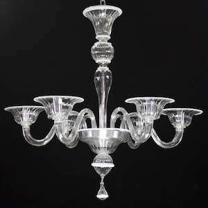 Elegant handcrafted crystal color Murano glass chandelier with white details height 80cm, 6 lights, handmade Made in Italy lighting design