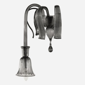 In stock! Hand blown grey art Deco Murano glass wall sconce, Made in Italy, handmade Venetian wall lamp