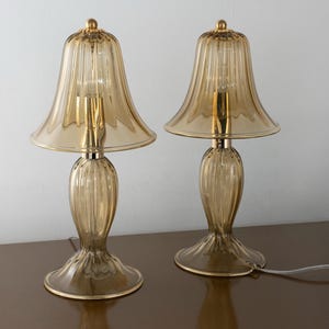 Tafellampen van Murano-glas: set van twee in Venetiaans rookgoud.