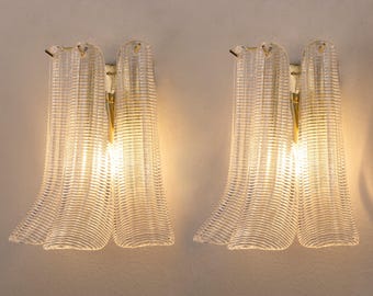 Murano Glass Sconces Set of 2 - Three Textured Petali Mid-Century Italian wall lights