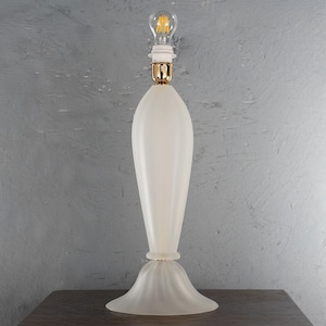 Murano glass table lamp frosted white color, handmade Made in Italy Venetian design lighting
