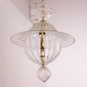 Handgefertigte Murano künstlerische Glas Laterne Pendellampe, Hängehöhe 50 cm Leuchte Made in Italy