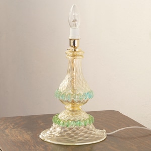 Murano glass gold table lamp with turquoise and green artistic decoration, height 27 cm handmade Made in Italy