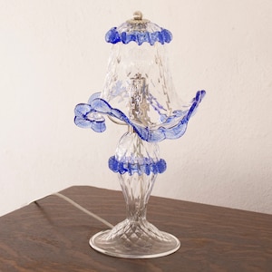 Artistic Murano glass table lamp with artistic blue color decoration, handmade Made in Italy