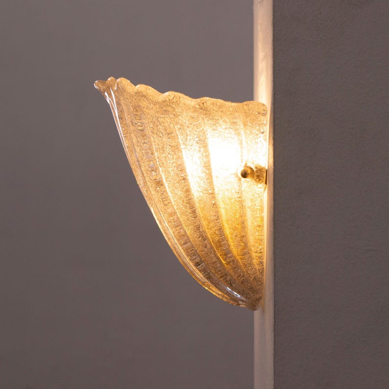 Murano Glass Wall Lamp: Smoky Vintage Sconce Shell-Shaped (Handmade Italy) image 12