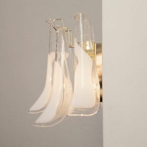 Murano Glass Sconce - Five Clear and White Petali Mid-Century Italian wall light image 8