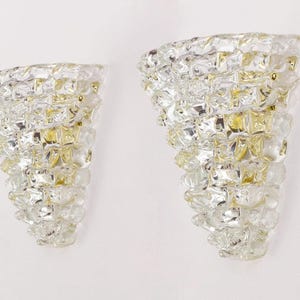 Murano Crystal Wall Sconces, Rostri Handmade Italian Glass Vintage Style (Set of 2)