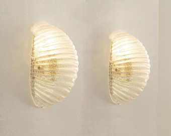 Murano Glass Wall Sconces, Clear Shell with Brass Frame (Set of 2)