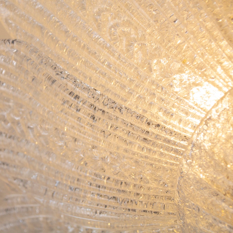 Transparente Deckenleuchte aus Muranoglas, handgefertigte Blätter mit Körnung, Design-Kronleuchter Made in Italy Bild 8