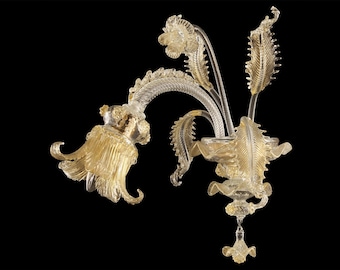 Murano Glass Wall Sconce: Handblown with Gold Accents