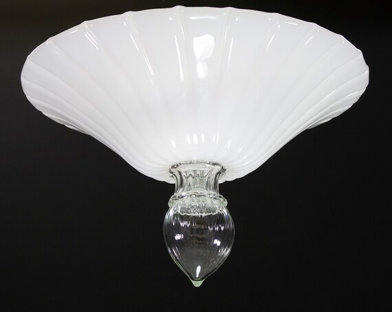 Murano glass ceiling lamp diameter 45 cm white color and transparent, Made in Italy ceiling lamp, chandelier design