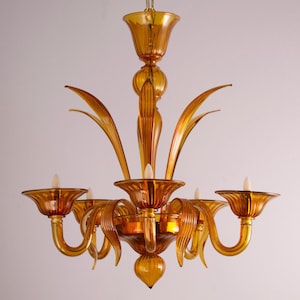 Murano Chandelier: Amber Venetian Blown Glass - Handmade in Italy