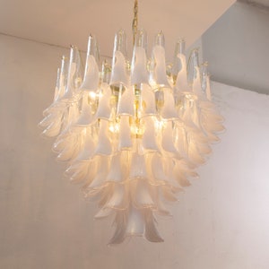 Murano Chandelier Petali Ø80 cm - White Glass Hand-blown Italy - Customizable Mid-Century Modern