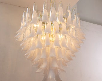 Grande lampada sospensione Petali Ø80 cm Made in Italy in vetro di Murano