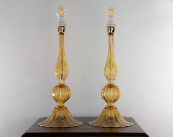 Lampade da tavolo in vetro di Murano, colore ambra, stile veneziano (coppia di due)