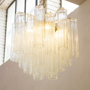 Made in Italy Tronchi suspension lamp in transparent Murano glass vintage style, ceiling chandelier diameter 53 cm
