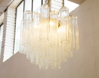 Suspension lamp Made in Italy Tronchi in classic Murano glass of vintage design, ceiling chandelier 53 cm diameter