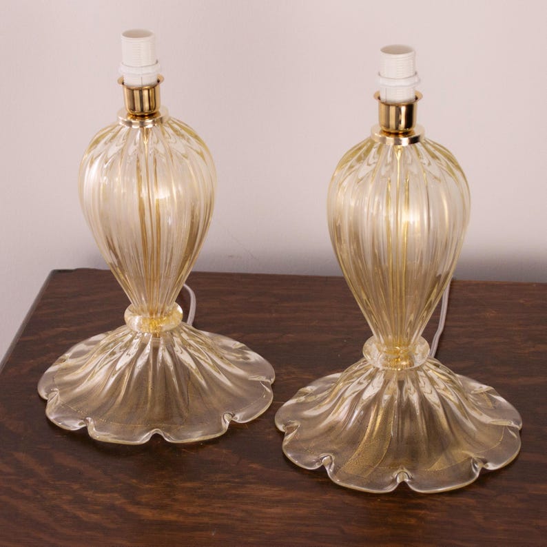 Lámparas de mesa Murano: Cristal transparente con pan de oro - Juego de dos imagen 2