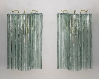 Set of 2 Wall sconce with Murano glass green-grey color Made in Italy, vintage style wall lamp with glass trunk