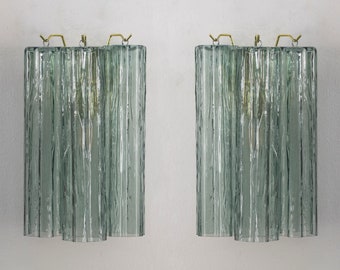 Set of 2 Wall sconce with Murano glass green-grey color Made in Italy, vintage style wall lamp with glass trunk