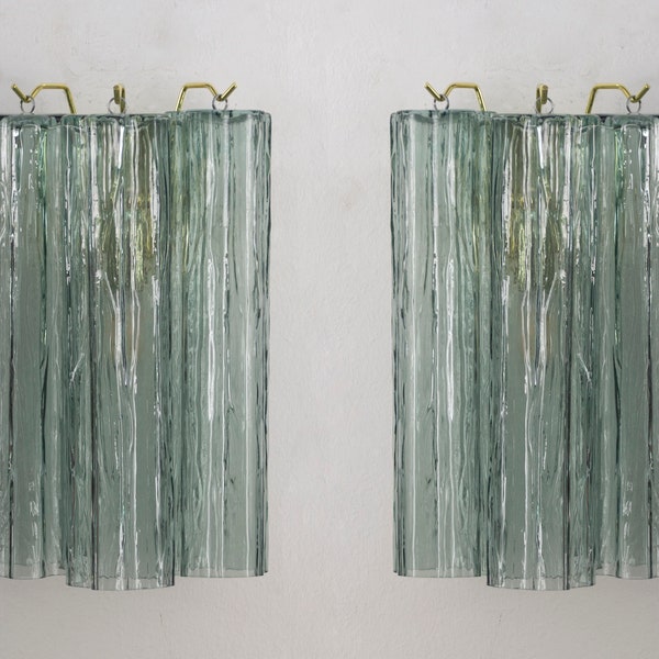 Set of 2 Wall sconce with Murano glass green-grey color Made in Italy, vintage style wall lamp with glass trunk