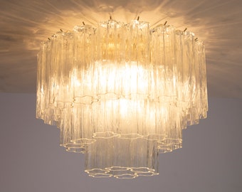 Large ceiling light with Murano glass Tronchi, ceiling chandelier diameter 50 cm design vintage style Made in Italy