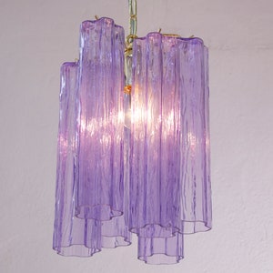 Suspension lamp Made in Italy Tronchi in lila purple Murano glass of vintage design, ceiling chandelier 29 cm diameter