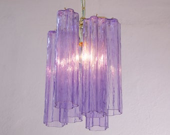 Made in Italy Pendelleuchte Trunks aus violettem Glyzinien-Muranoglas, klassisches Vintage-Design, Kronleuchterdurchmesser 24 cm