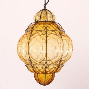 Lantern lamp Murano Glass – Amber Hand-blown Italy – Decorative Pendant Light