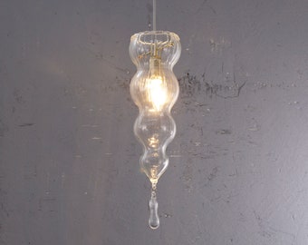 Murano glass blown crystal pendant lamp, Made in Italy handmade artistic transparent chandelier design