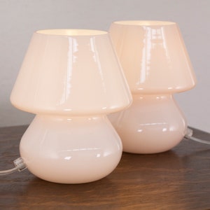 Set of 2 Pink vintage Murano glass mushroom lamp height 18cm, Made in Italy design table lamp