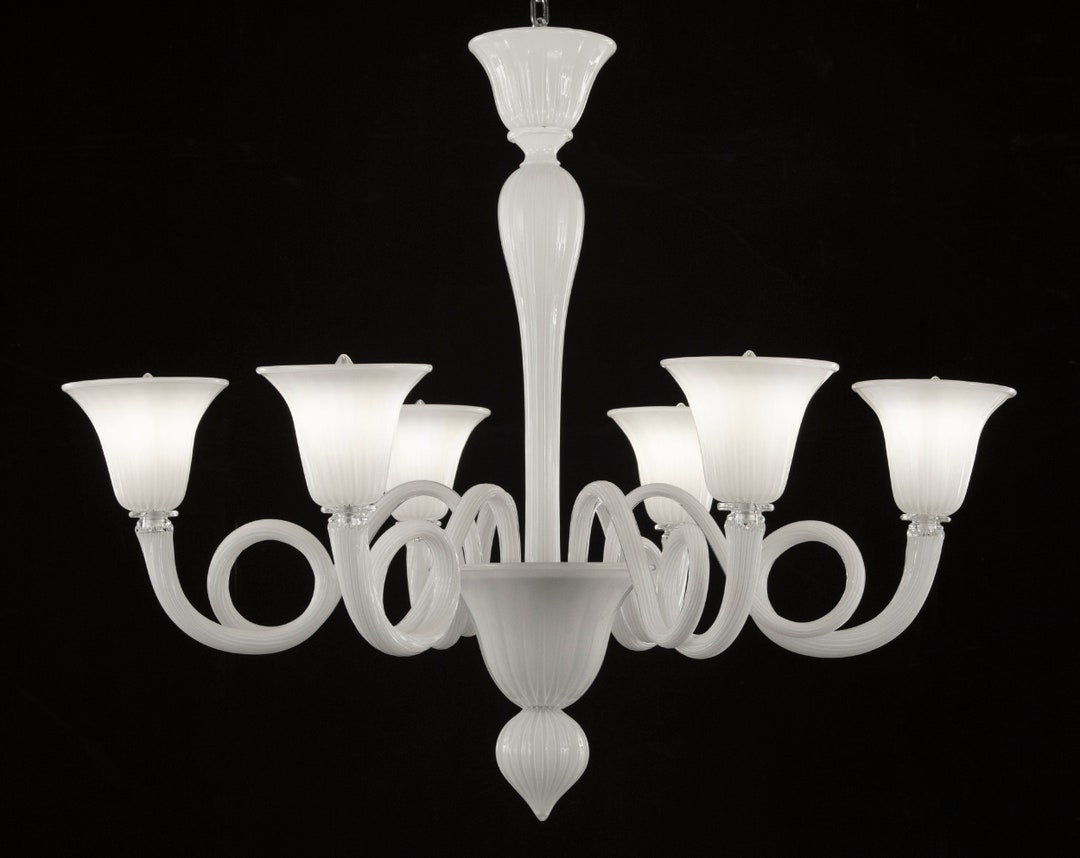Handmade Murano Glass Chandelier White Color With Artistic Decoration, Handmade Made in Italy